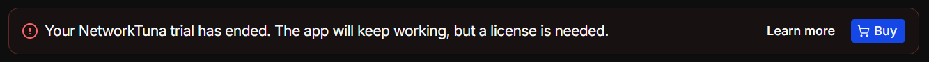 The notice after the trial ended, with Learn more and Buy