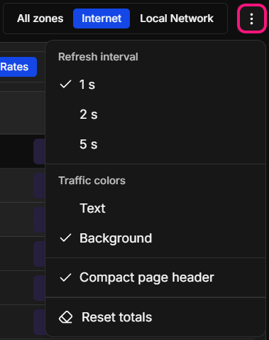 The open Realtime options menu