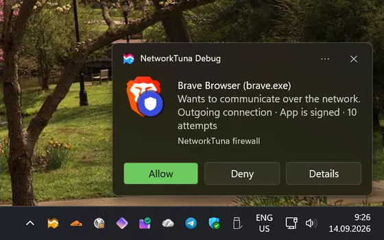 Application firewall notification